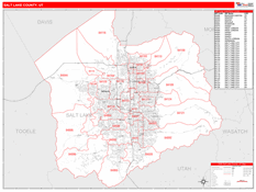 Salt Lake County, UT Digital Map Red Line Style